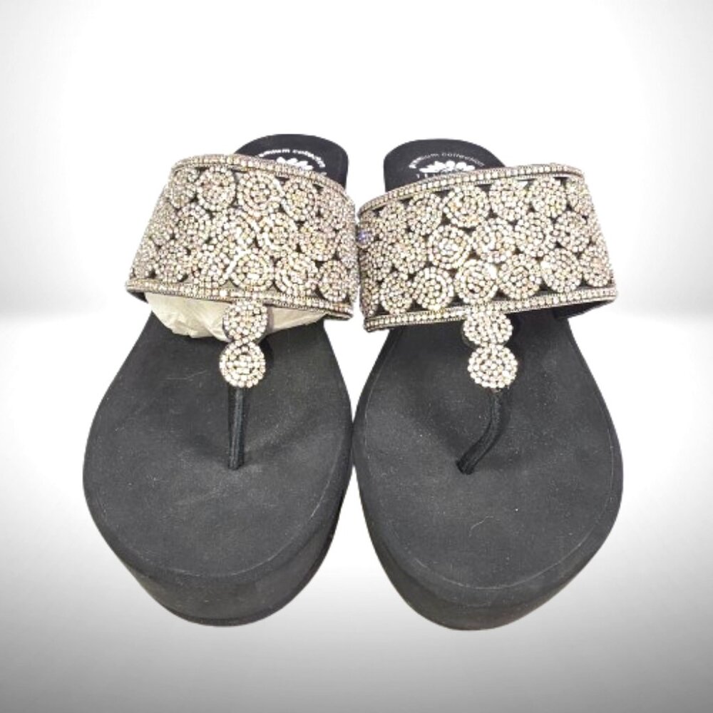Yellow Box “Premium Collection” Crystal Wedge Flip Flop Sandals – Size 10 - Picture 2 of 6